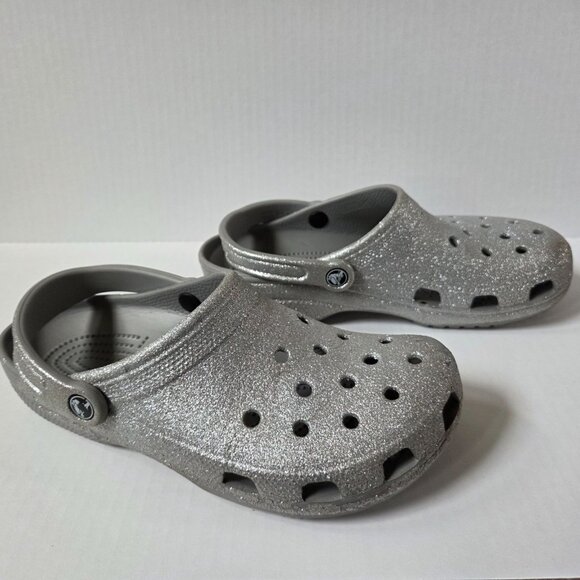 Crocs Shoes Womens 8 Silver Glitter Classic Clogs Slip Ons Sandals - Picture 8 of 12
